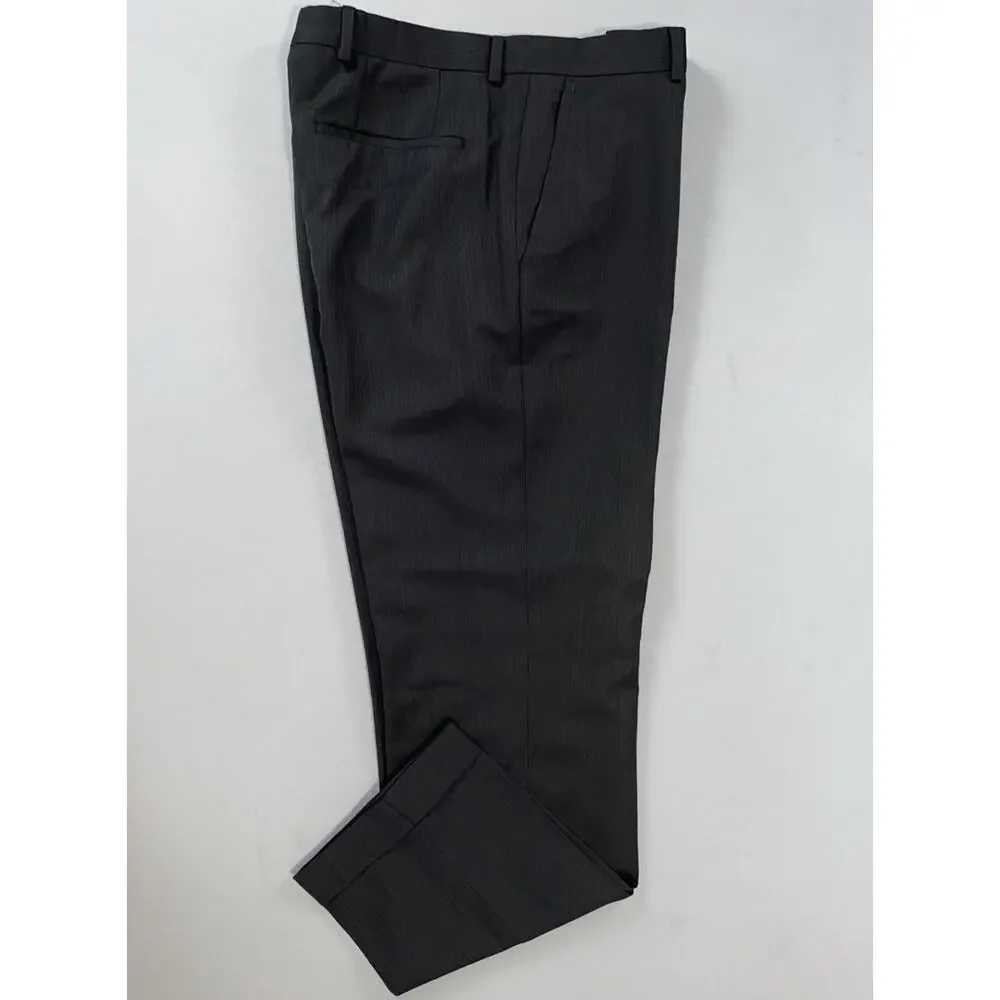 Hugo Boss Aeron/Hamen1 Flat Front Wool Dress Pants. Striped Sharkskin, 33X29.